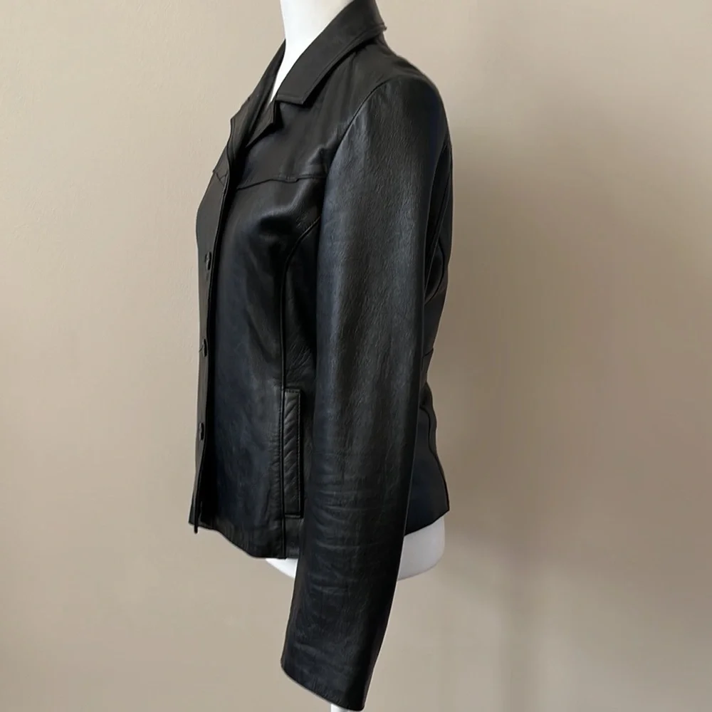 Wilsons Maxima - Genuine Black Leather Vintage 90’s Blazer - Size Medium - Picture 5 of 14